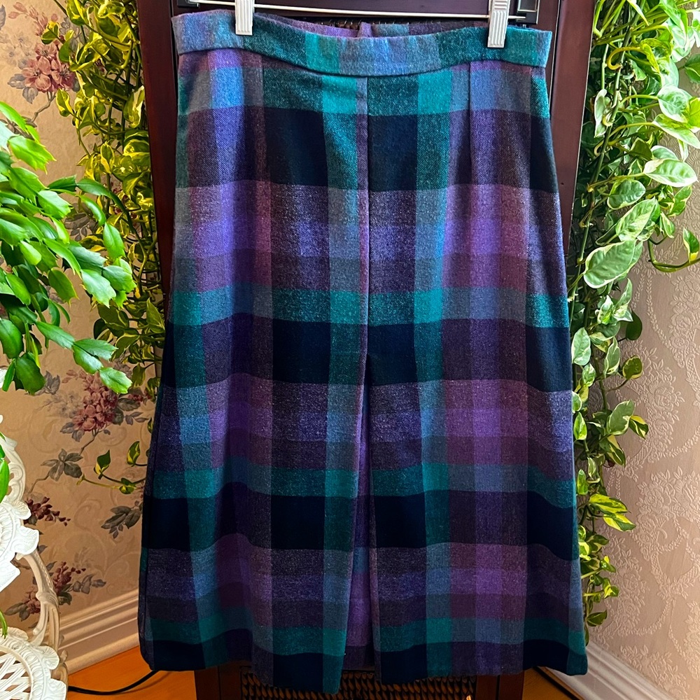 Gorgeous Handmade Vintage Wool Purple, Teal and Black Skirt